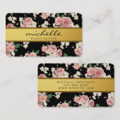 Carte De Visite Fleurs élégantes Vintage Gold Band (Devant / Derrière)