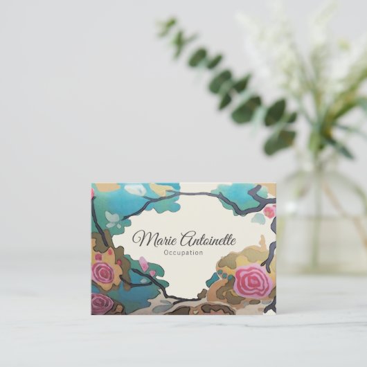 Carte De Visite Fleurs en aquarelles OPTIONS PAPIER & TAILLE -Larg (Debout devant)