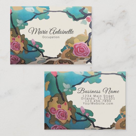 Carte De Visite Fleurs en aquarelles OPTIONS PAPIER & TAILLE -Larg (Devant / Derrière)