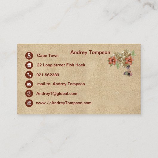 Carte De Visite Fleurs en cuir sur sertisseuse en daim crème Entre (Dos)