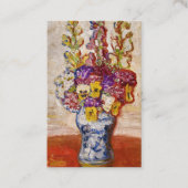 Carte De Visite Fleurs en Vase Bleu et Blanc sur Table Orange (Devant)