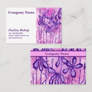 Carte De Visite Fleurs encrées rose et violet