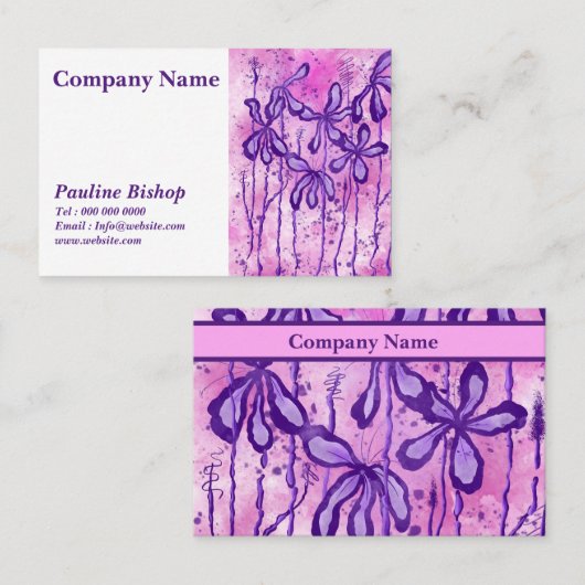 Carte De Visite Fleurs encrées rose et violet (Devant / Derrière)