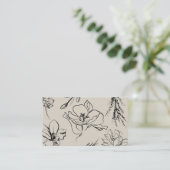 Carte De Visite Fleurs Esquisse Beige Signature Script Classe (Debout devant)