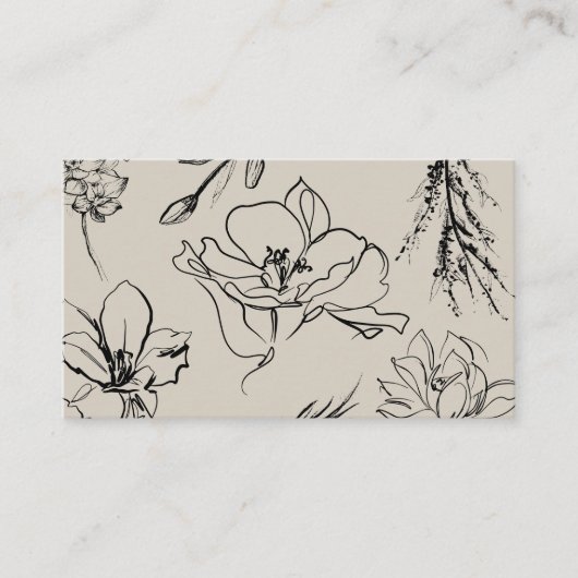 Carte De Visite Fleurs Esquisse Beige Signature Script Classe (Devant)