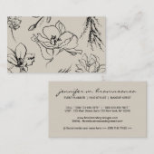 Carte De Visite Fleurs Esquisse Écran Beige Script Signature Class (Devant / Derrière)