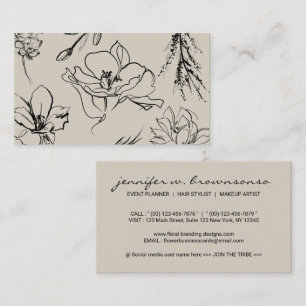 Carte De Visite Fleurs Esquisse Écran Beige Script Signature Class