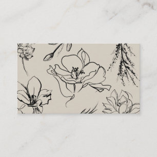 Carte De Visite Fleurs Esquisse Écran Beige Script Signature Class