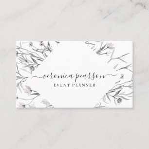 Carte De Visite Fleurs esquissées bleu marine   Moderne Minimalist