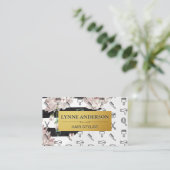Carte De Visite Fleurs et bandes | Motif Outils de coiffeuse (Debout devant)