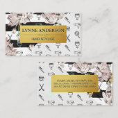 Carte De Visite Fleurs et bandes | Motif Outils de coiffeuse (Devant / Derrière)