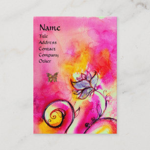Carte De Visite FLEURS ET BUTTERFLIS BLANCS jaune rose violet