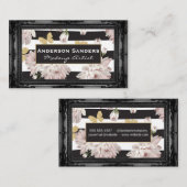 Carte De Visite Fleurs et papillons | Bordure noire antique (Devant / Derrière)