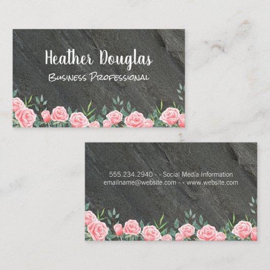 Carte De Visite Fleurs et pierre de granit (Devant / Derrière)