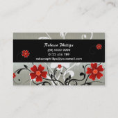 Carte De Visite Fleurs et silhouette rouges sur l'argent (Dos)