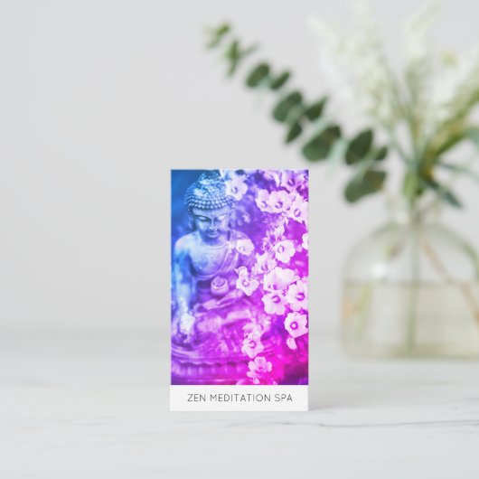 Carte De Visite *~* Fleurs Floral QR code Méditation Bouddha Ombre (Debout devant)