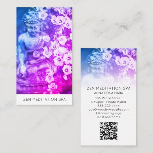 Carte De Visite *~* Fleurs Floral QR code Méditation Bouddha Ombre (Devant / Derrière)