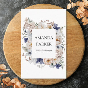 Carte De Visite Fleurs Florales Beige Bleu Joli Aquarelle