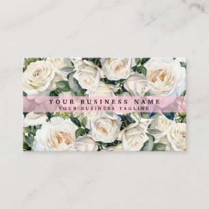 Carte De Visite Fleurs florales de Roses blanches élégantes