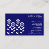 Carte De Visite Fleurs géométriques - Blanc sur Dp Navy (Dos)