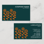 Carte De Visite Fleurs géométriques - Orange sur Vert foncé (Devant / Derrière)