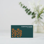 Carte De Visite Fleurs géométriques - Orange sur Vert foncé (Debout devant)