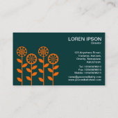 Carte De Visite Fleurs géométriques - Orange sur Vert foncé (Dos)