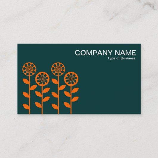 Carte De Visite Fleurs géométriques - Orange sur Vert foncé (Devant)