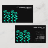 Carte De Visite Fleurs géométriques - Turquoise sur Noir (Devant / Derrière)