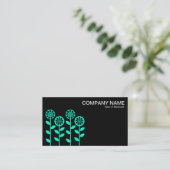 Carte De Visite Fleurs géométriques - Turquoise sur Noir (Debout devant)