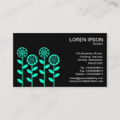 Carte De Visite Fleurs géométriques - Turquoise sur Noir (Dos)
