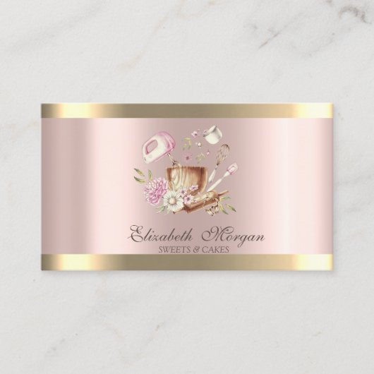 Carte De Visite Fleurs Gold Stripe Rose Gold Outils de boulangerie (Devant)