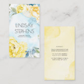 Carte De Visite Fleurs Jaunes Bleu Duché Elégant Aquarelle (Devant / Derrière)