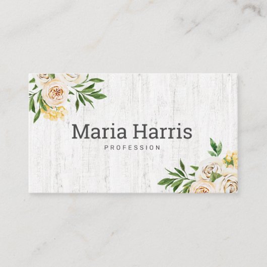 Carte De Visite Fleurs Jaunes Bois Rustique Simple Professionnel (Devant)