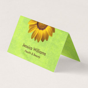 Carte De Visite Fleurs jaunes sur Monogramme vert Abstrait