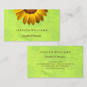 Carte De Visite Fleurs jaunes sur Monogramme vert Abstrait