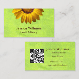Carte De Visite Fleurs jaunes sur Monogramme vert Abstrait