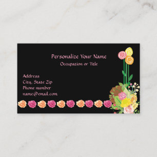 Carte De Visite Fleurs joyeuses pour fête rose et jaune