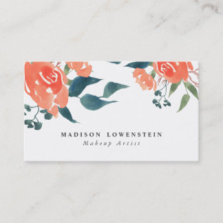 Carte De Visite Fleurs lumineuses de rose rouge d'aquarelle