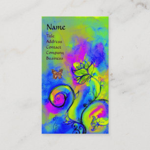 CARTE DE VISITE FLEURS LUNATIQUES ET PAPILLON D'OR