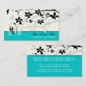 Carte De Visite Fleurs Magnolia noir gris turquoise floral (Devant / Derrière)