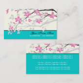 Carte De Visite Fleurs Magnolia rose, floral turquoise (Devant / Derrière)