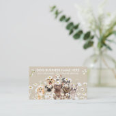 Carte De Visite Fleurs marguerites beiges Pet Sitter Walker chien  (Debout devant)