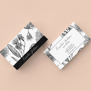 Carte De Visite Fleurs minimes chic noir et blanc professionnel