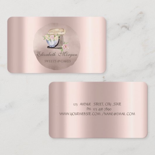 Carte De Visite Fleurs Mixer Rétro Rose Gold Circle (Devant / Derrière)