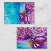 CARTE DE VISITE FLEURS MORTES BLANCHES EN ROSE, PARKLES D'OR (Devant / Derrière)