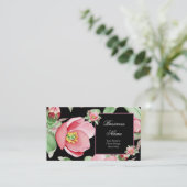 Carte De Visite Fleurs noires Feuilles rose Floral Vert (Debout devant)