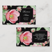 Carte De Visite Fleurs noires Feuilles rose Floral Vert (Devant / Derrière)