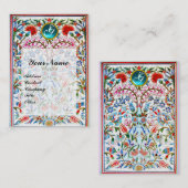 Carte De Visite FLEURS ORIENTALES DAMASK MONOGRAM Blue Aquamarine (Devant / Derrière)