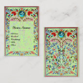 Carte De Visite FLEURS ORIENTALES DAMASSÉ MONOGRAMME Bleu Vert (Devant / Derrière)